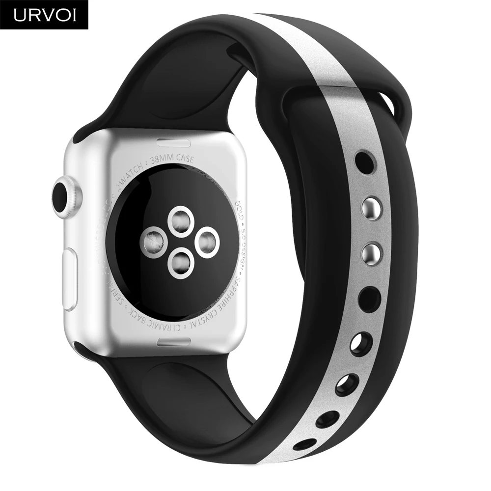 URVOI силиконовый ремешок для apple watch series 5 4 3 2 1 спортивный ремешок для наручных часов iwatch, ремешок микс в полоску с принтом в виде красочные замена 40/44 мм