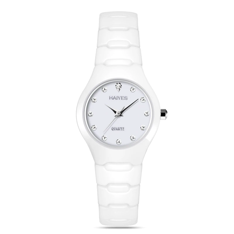 HAIYES керамические женские часы Топ бренд класса люкс кристалл аналог женское платье кварцевые часы новые женские элегантные женские наручные часы - Цвет: women white
