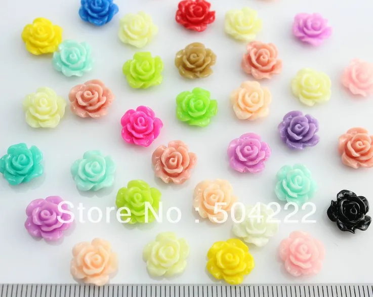 50pcs kawaii mini rose flower Resin floral cameo gem flatback Cabochon cab nail art 11mm lovely resin rose