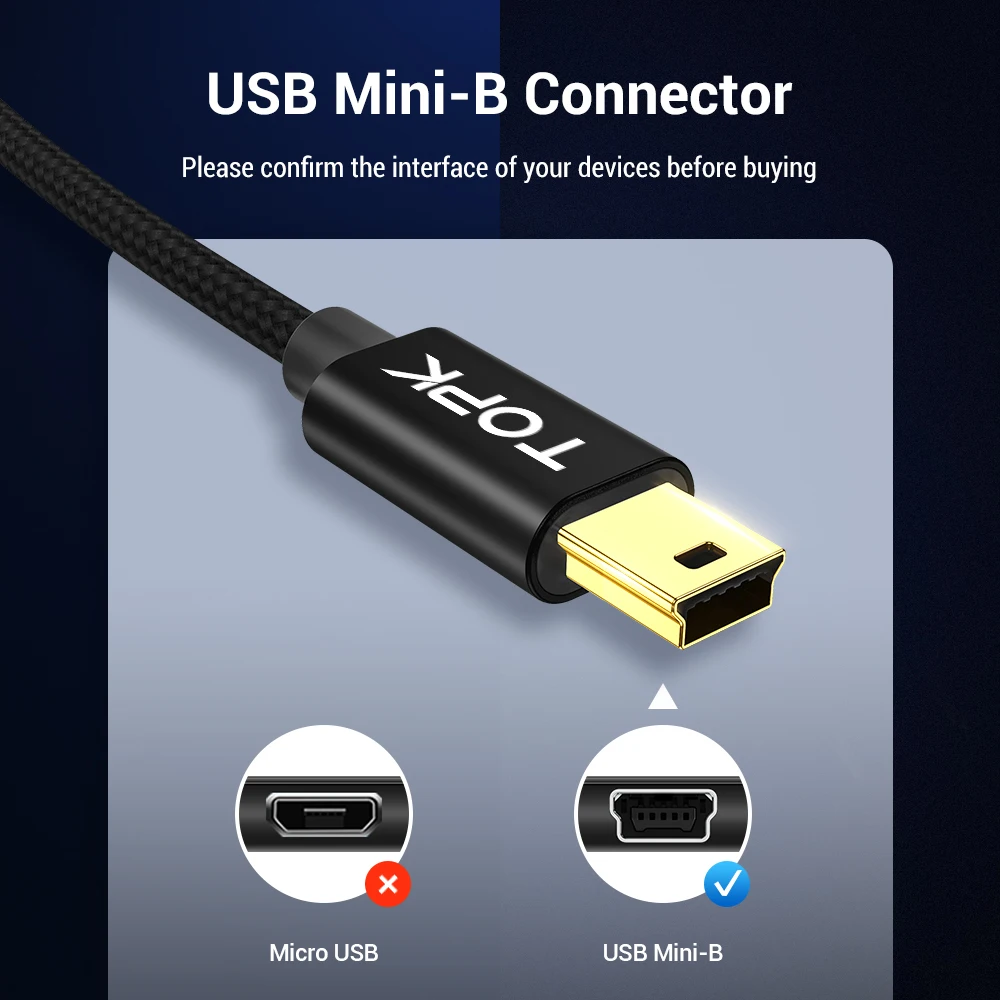 TOPK мини USB кабель мини-usb к USB кабель для быстрой передачи данных для MP3 MP4 плеер Автомобильный видеорегистратор gps телефон цифровая камера HDD Mini USB