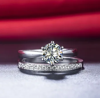 

AU585 Six Prongs 1CT And Semi Mount High Quality Solid White Gold Guarantee Synthetic Carbon Rings Set for Women Engagement