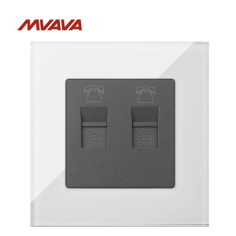 

MVAVA Double Tel RJ11 Jack Plug Wall Decorative Socket Dual Telephone Receptacle Luxury White Crystal Outlet Free Shipping