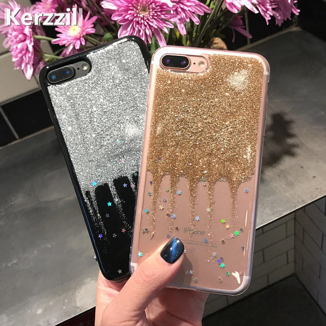 

Kerzzil Shining Powder Stars Case For iPhone 7 6 6S Plus Phone Static State Quicksand Soft Clear Cover Back For iPhone 6 7 6S