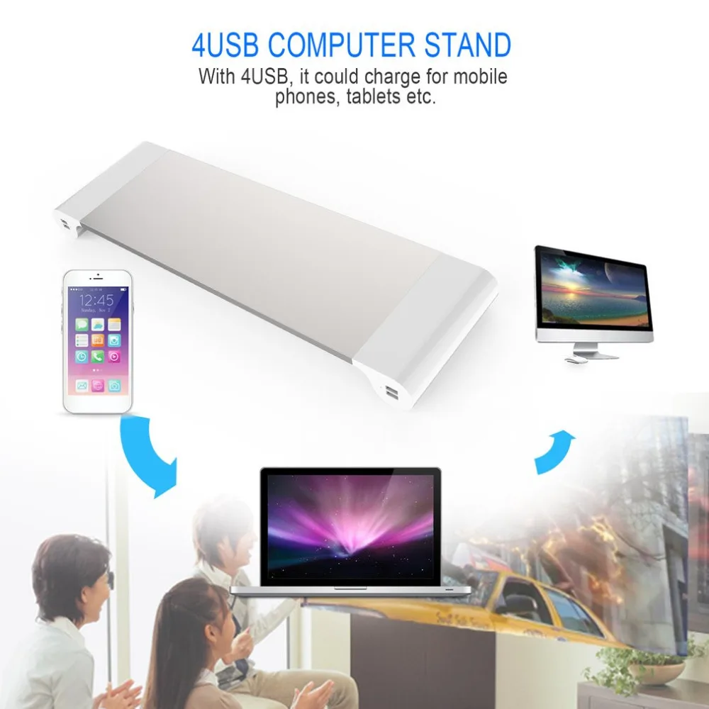 

Portable Laptop Computer Monitor Holder Bracket with 4 Ports USB Save Space Heighten Stand For PC Computer EU US Plug in stock!!