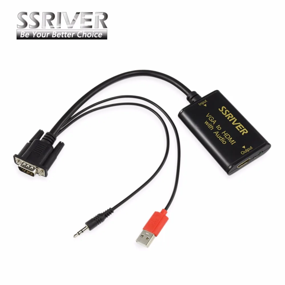 SSRIVER 5pcs/lot VGA to HDMI converter cable adapter with audio 1080P for PC laptop HDTV video VGA2HDMI adapter|vga hdmi converter|vga hdmivga |