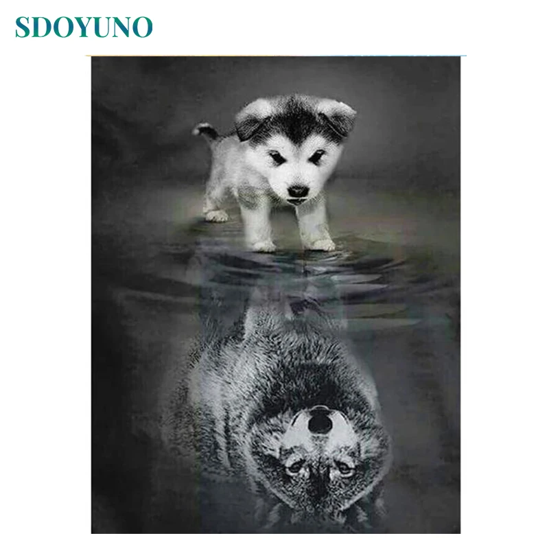 SDOYUNO круглая Алмазная картина домашний декор 5d DIY вышивка собаки животные