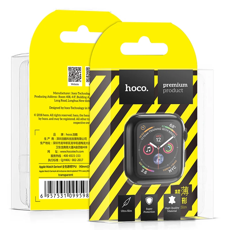 HOCO Чехол для Apple Watch 5 40MM 44MM Прозрачная защитная крышка экрана TPU Полный прозрачный