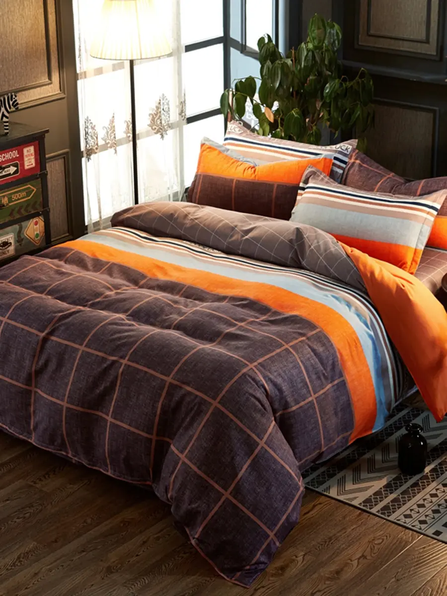 

4 Pcs Bedding Set Plaids and Colorful Stripes Cozy Soft Duvet Cover Set