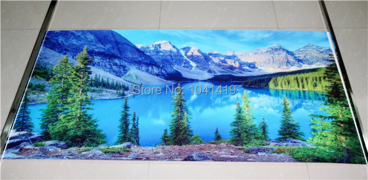 naturais, neve, montanha, floresta, lago, mural de