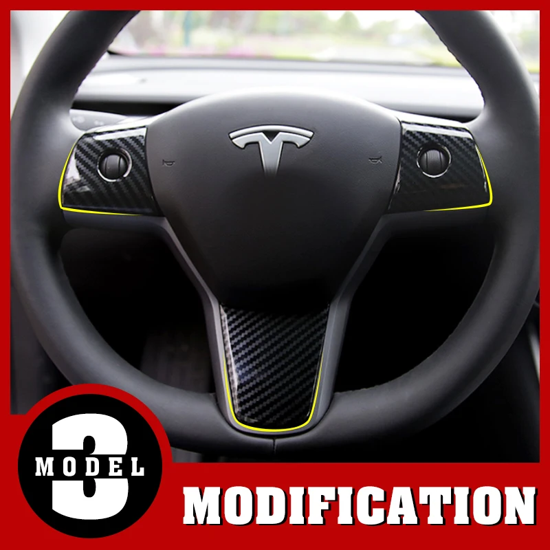 

Modification 3PCS ABS Car Interior Steering Wheel Panel Cover Trim Decoration Sticker For Tesla Model 3 Interior Mouldings