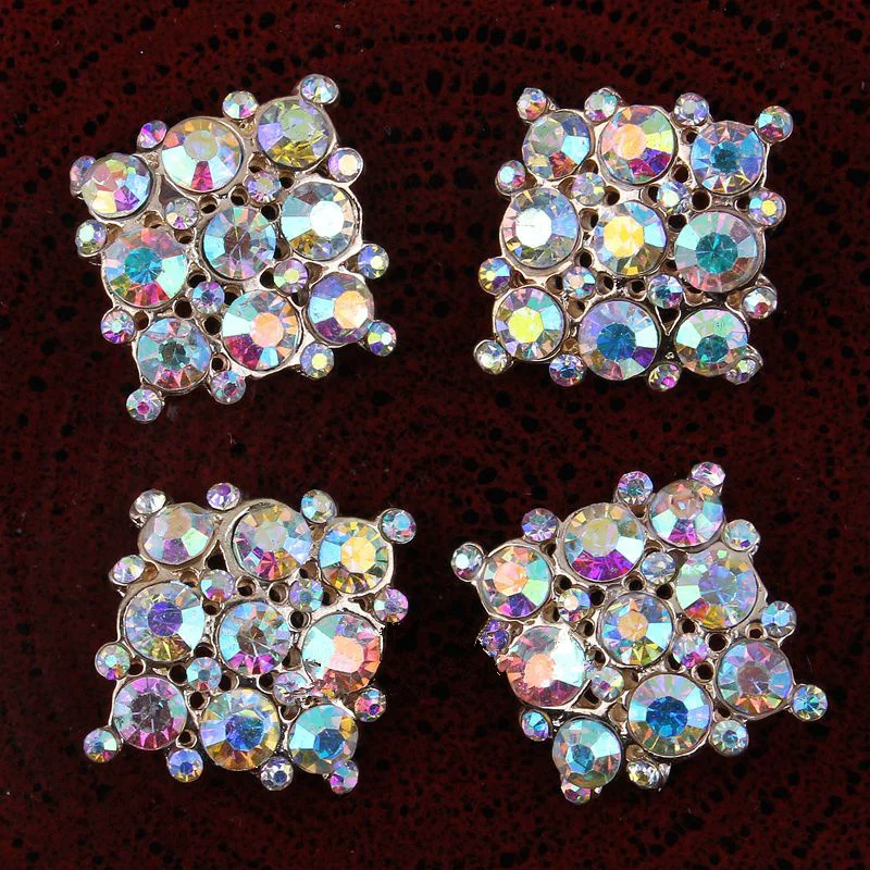 

30pcs Sewing Craft 24X26mm Flatback Flower Cluster AB Crystal Rhinestone Button Lot Wedding Buckle Jewelry Craft