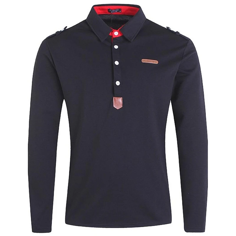 Casual Long Sleeve Polo Shirt Men Fashion Outerwear POLOs Button Up