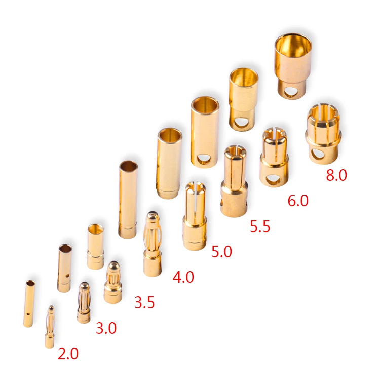 10 шт. штепсельная вилка типа "банан" Amass 2 мм 3 мм 3,5 мм 4 мм 5 мм 5,5 мм 6 мм 6,5 мм 8 мм женские штекерные соединители пули позолоченные медные головки RC части