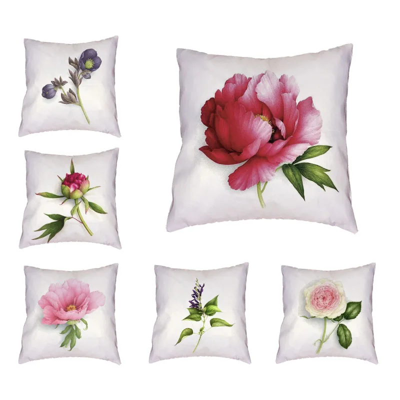 Beautiful Flower Cushion Cover Light Purple Leaves 45*45Cm
