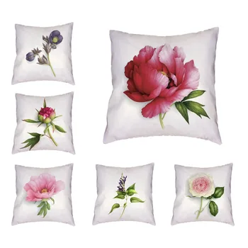 

Beautiful Flower Cushion Cover Light Purple Leaves 45*45Cm Peony Home Office Couch Outdoor Rock Chair Decorate Throw Pillow Case