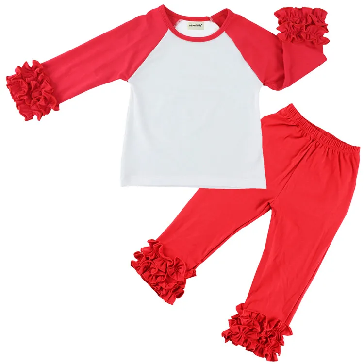Детская Изысканная одежда; футболка с длинным подолом; рубашка с оборками; реглан с рукавами и оборками; комплект со штанами; Одежда для девочек; - Цвет: Red
