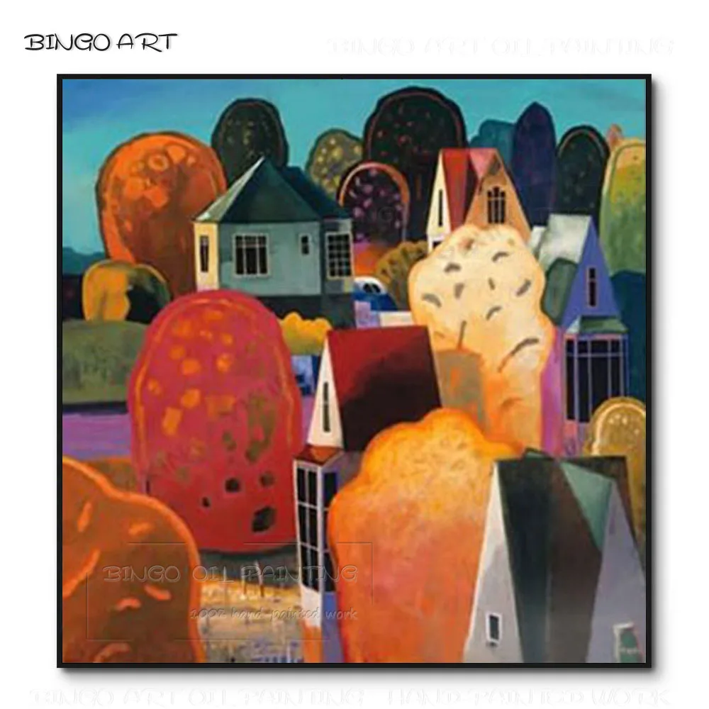 

Professional Artist Hand-painted High Quality Landscape Oil Painting on Canvas Beauty Wall Art Urban Houses Landscape Painting