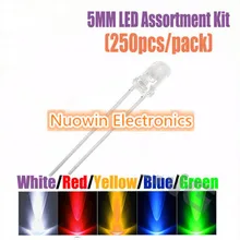 250 шт. 5 мм светодиодный Ассортимент Комплект Ultra Bright прозрачный зеленый цвет желтый, синий; размеры 34–43 белый красный светодиод