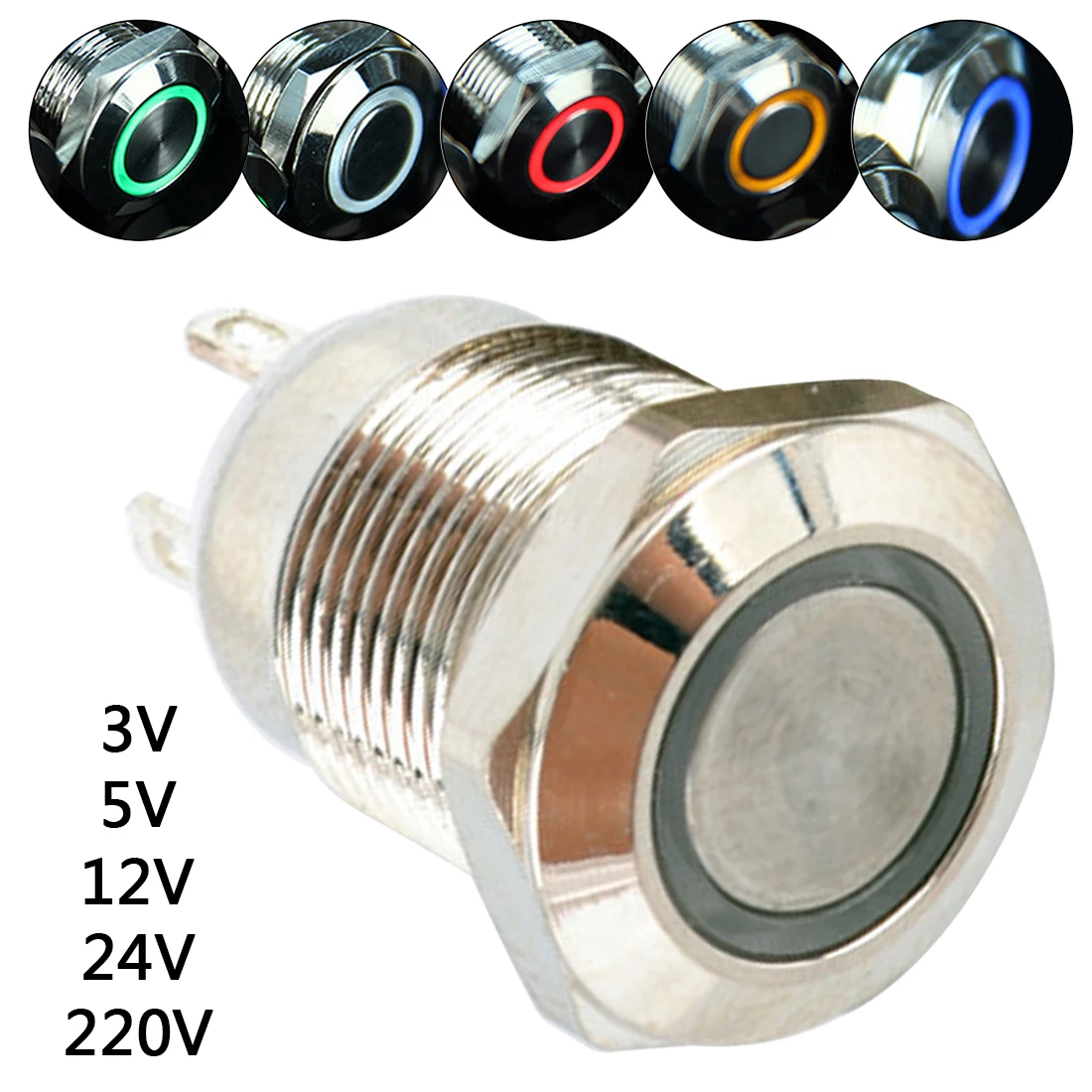 

12mm Metal Push Button Switch Ring LED Lamp 3-220V Momentary/Latching Waterproof IP65 Auto Engine Car Door Switch Colorful