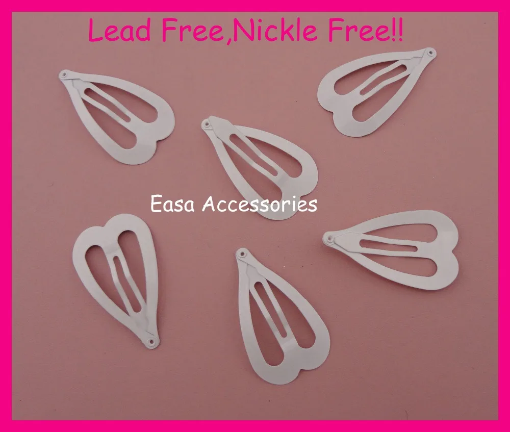 

50PCS 4.8cm 1.85" White Heart style plain Metal Snap Clip at nickle free and lead free,Handmade Hair accessories Stuff