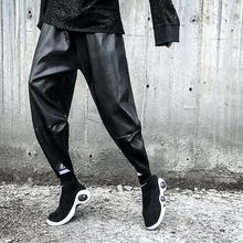 M-6XL! осенне-зимняя обувь темно-мужские мешковатые Штaны-клёш парикмахера искусственная кожа Штаны hipster Штаны шаровары брюки bootcut