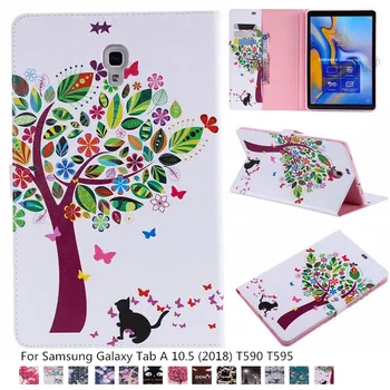 

PU leather Tablet Case for Samsung Galaxy Tab A 10.5 T590 T595 tree feather butterfly Child kids Painted Protective case + pen
