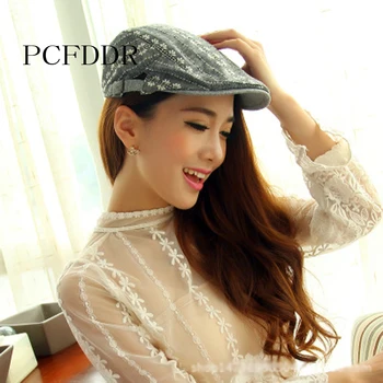

PCFDDR Cotton-linen Retro Duck-Tongue Hat Lady Leisure, Ethnic Style, Embroidered Flower Beret.