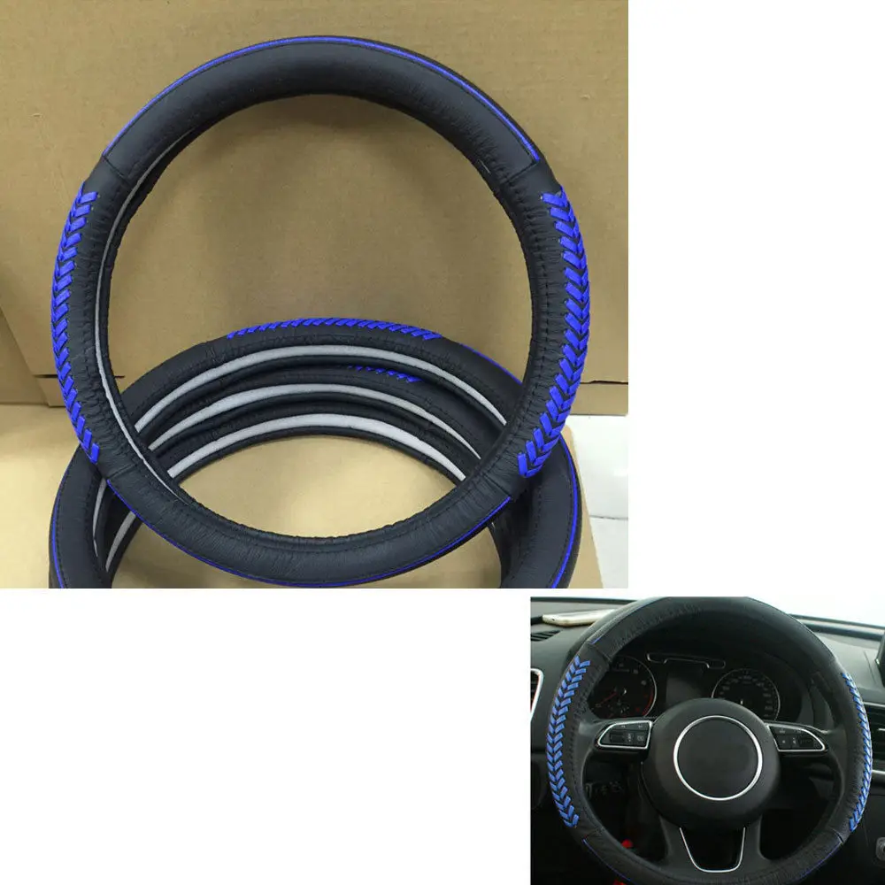 

For Mazda 3 Axela 2013 2014 2015 2016 1pc Car Blue Line Black Soft Leather Steering Wheel Glove Cover Shell For Universal Car