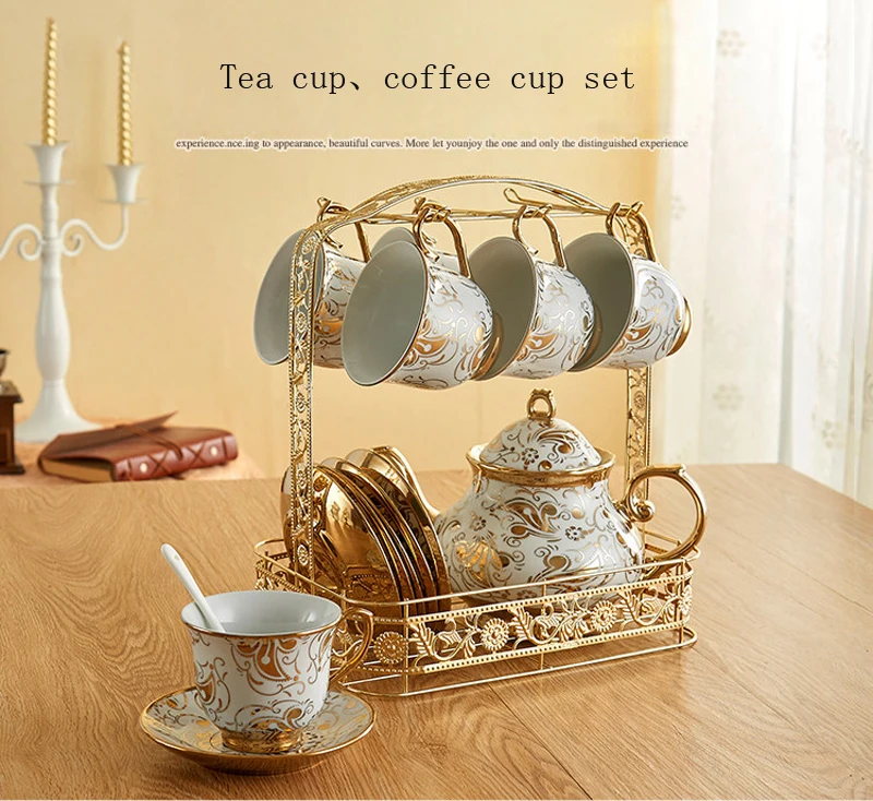 Europe Top-grade Bone China Coffee Set Tea Cup And Saucer Set Household Black Tea Cup and Mug teapot Wedding Gifts