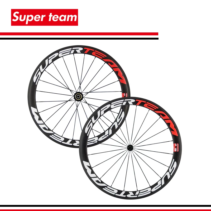 

Superteam Bicycle Carbon Wheels 700c 50mm Matte Clincher Road Wheelset Black CN494 flat spokes