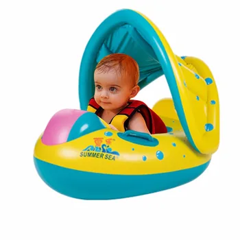 

Baby Swimming Ring Bath Toys Portable Safety Inflatable Adjustable Sunshade Float kids Water Sport Seat Boat Toy Ring Swim Pool