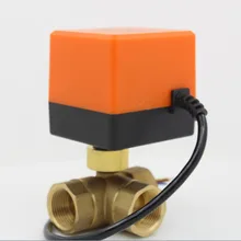 3 ходовой шаровой кран из латуни AC24V DC24V Электрический шаровой клапан, шаровой клапан с электрическим приводом DN15 DN20 DN25 DN32 DN40