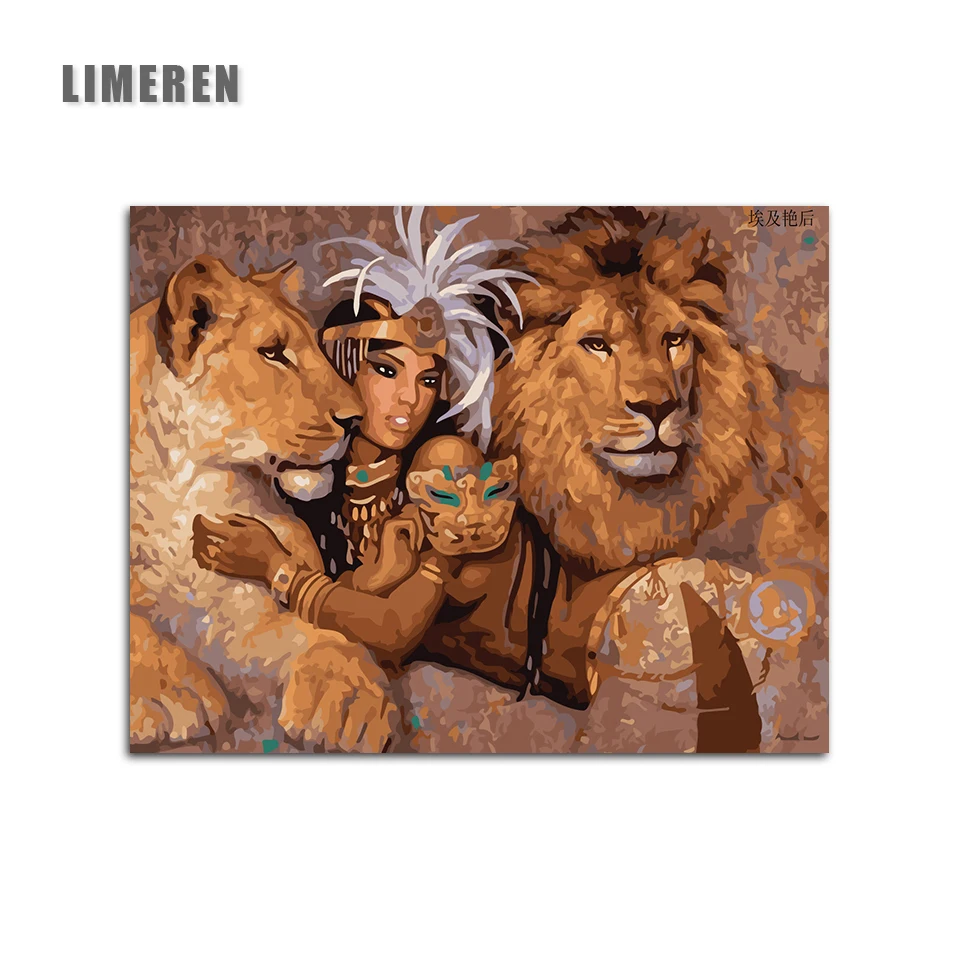 

New DIY Oil Painting By Numbers Coloring Drawing By Number Hand Painted Picture Oil Paint Home Decor Beauty And Lion