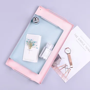 

Nordic Style Metal Fruit Plate Storage Trays Rectangular with Handle Snack Western Food Plate Afternoon Tea Table Decoration