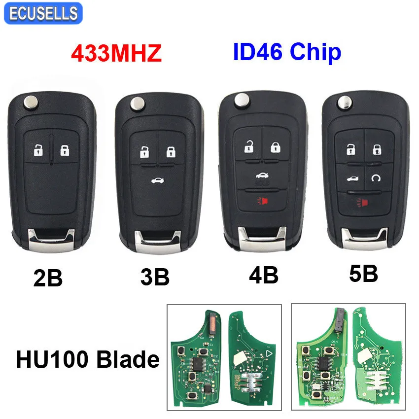 

2/3/4/5 Button Folding Flip Remote Smart Car Key Fob 433MHz ID46 Chip For Chevrolet Aveo Cruze Orlando HU100 Uncut Blade
