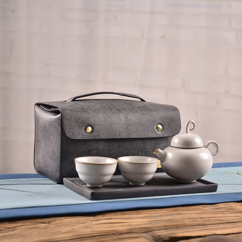 TANGPIN китайский керамический чайник чашки чайные наборы портативный чайный набор для путешествия с дорожная сумка - Цвет: Белый