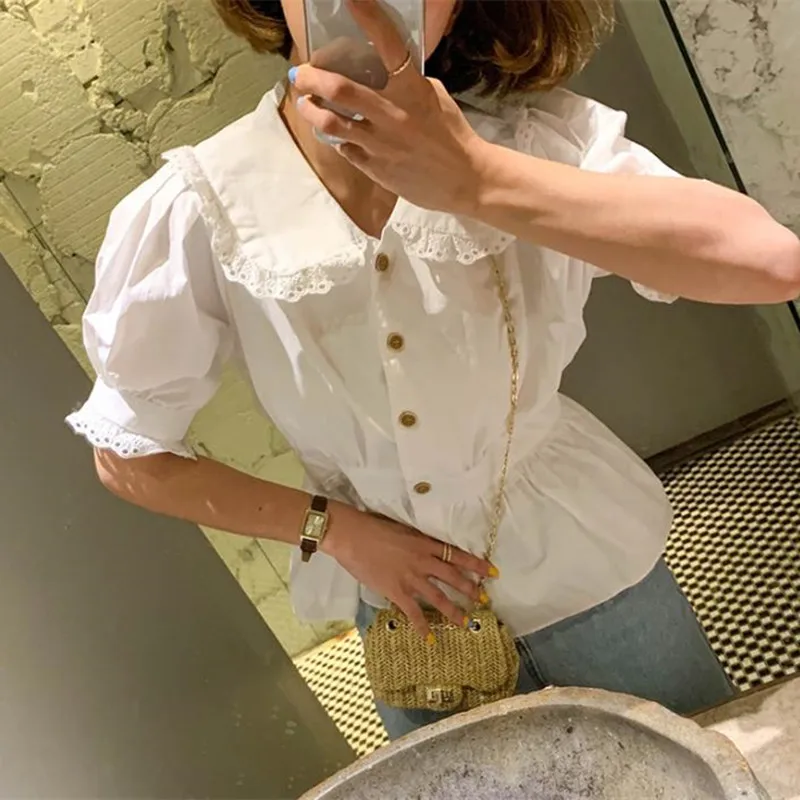 

Alien Kitty Korean Vintage Blouses Woman 2019 Summer Single-breasted puff Sleeve Shirt Loose Fresh Sweet Blouse Camisas Mujer