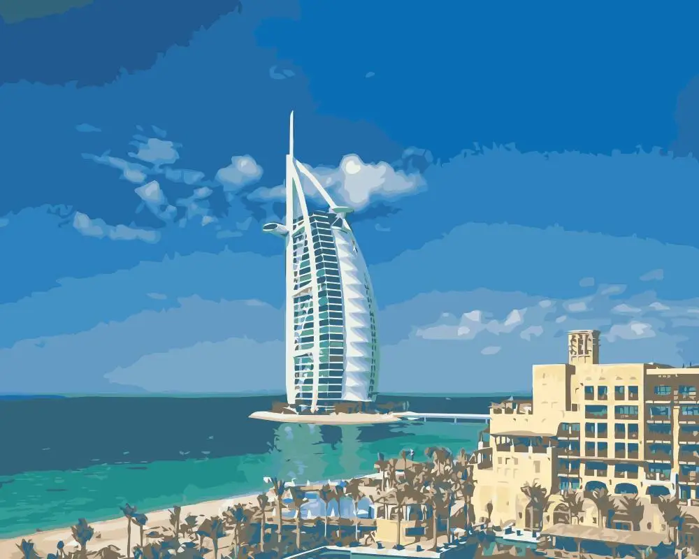 MaHuaf j239 Luxury Dubai hotels landscape DIY drawing by numbers canvas