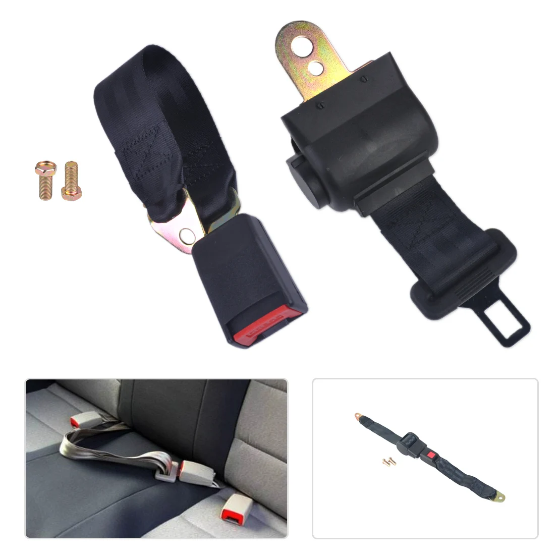 DWCX Car 2 Point Retractable Seat Safety Lap Belt Strap Buckle