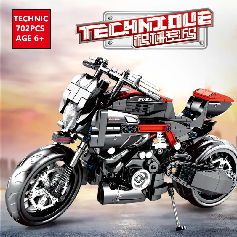 

702Pcs Ducati Motorcycle Racing Sports Pullback Car Building Blocks Set LegoINGs Technic Bricks Toys for Children Christmas Gift