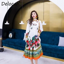 Delocah Women Spring Summer Dress Runway Fashion Designer Long Sleeve Gorgeous Beading Flower Printed A-Line Knee-Length Dresses Delocah Women Spring Summer Dress Runway Fashion Designer Long Sleeve Gorgeous Beading Flower Printed A-Line Knee-Length Dresses