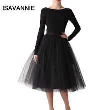 ISAVANNIE пышная 7 слоев Тюлевая юбка скрытая молния летний Стиль Высокая талия миди юбки женская пачка плиссированная юбка Faldas Saias