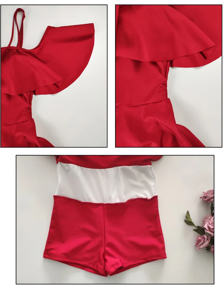 Сексуальный женский цельный купальник пуш-ап топ с рюшами и бретельками, горячая распродажа, красный купальник, пляжная одежда для девочек, сплошной купальный костюм