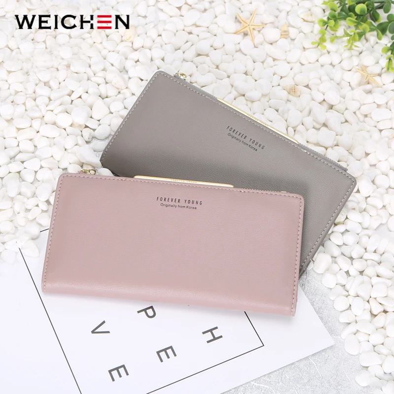 WEICHEN Women Wallet Zipper Coin & Cell Phone Pocket Female Wallet Card Holder Ladies Red Clutch Purse High Quality