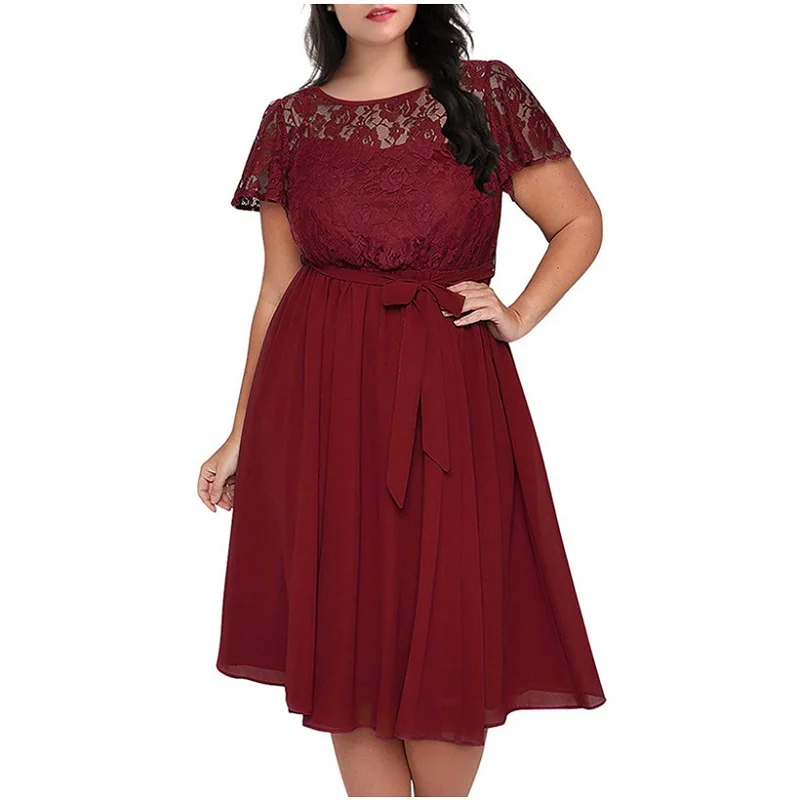 

Big Size Women Summer Dress Casual Women Lace Patchwork Tunic Short Sleeve Swing Dress Plus Size Dresses For Women 4XL 5XL 6XL