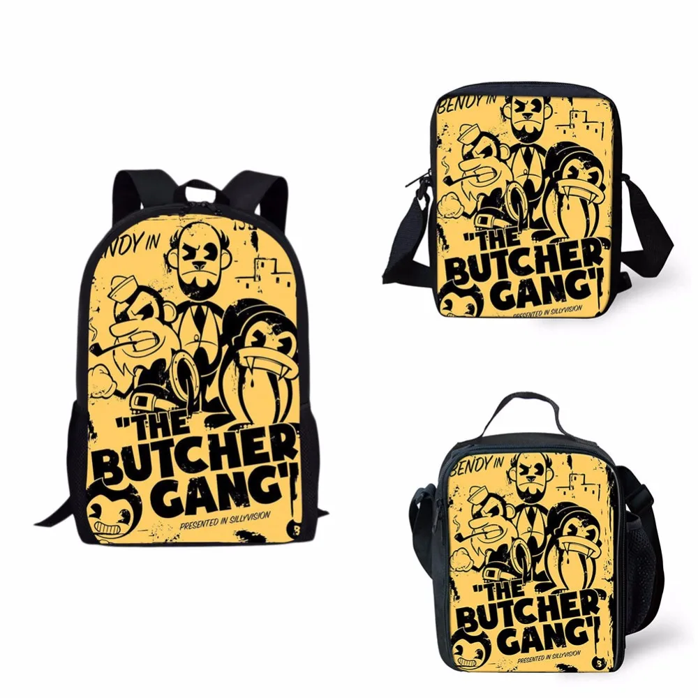 

3set Bendy and the Ink Machine full School bag Backpack Messager Bag Lunch Box case For Kids Children Boys and Girl Noisydesigns
