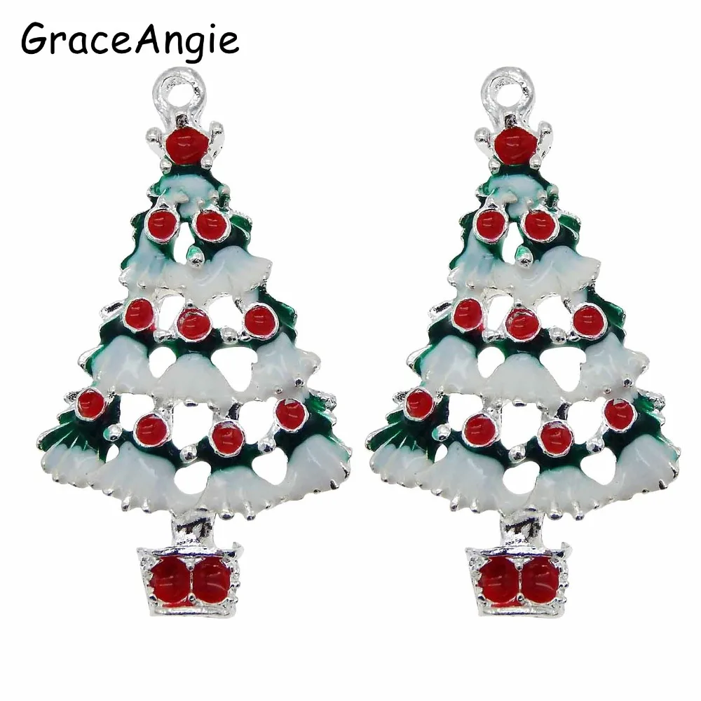 

10pcs Fashion Baby Gifts Beautiful Silvery Alloy Christmas Tree Enamel Earrings Jewelry Charms Jewelry Necklace Pendant 36x20mm