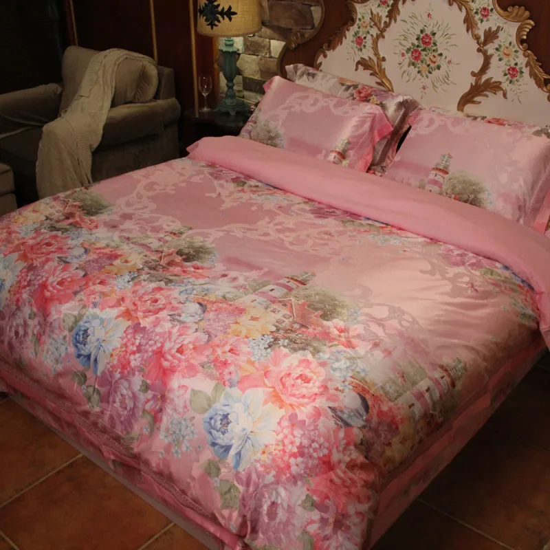 Waliicorners New Luxury silk cotton bedding set blue black satin duvet cover sets Bohemia style bed linen bedclothes 42 1