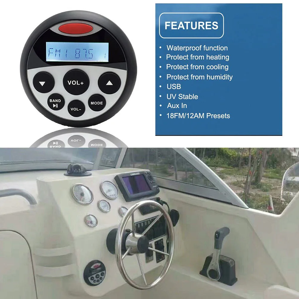

Waterproof Audio Sound Car Bluetooth AM FM MP3 Player Motorcycles Music Portable Stereo Boat Radio Golf Carts USB Playback