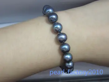 

NATURAL 8-9MM ROUND SOUTH SEA GENUINE black PEARL BRACELET 14K GOLD CLASP 42%